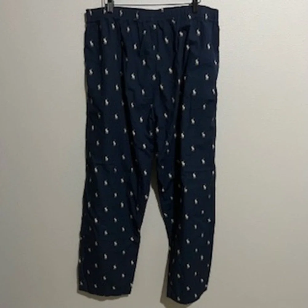 Polo Ralph Lauren Mens Pajama Pants XL Navy Blue Tan Pony‎ Logo Cotton Lounge
